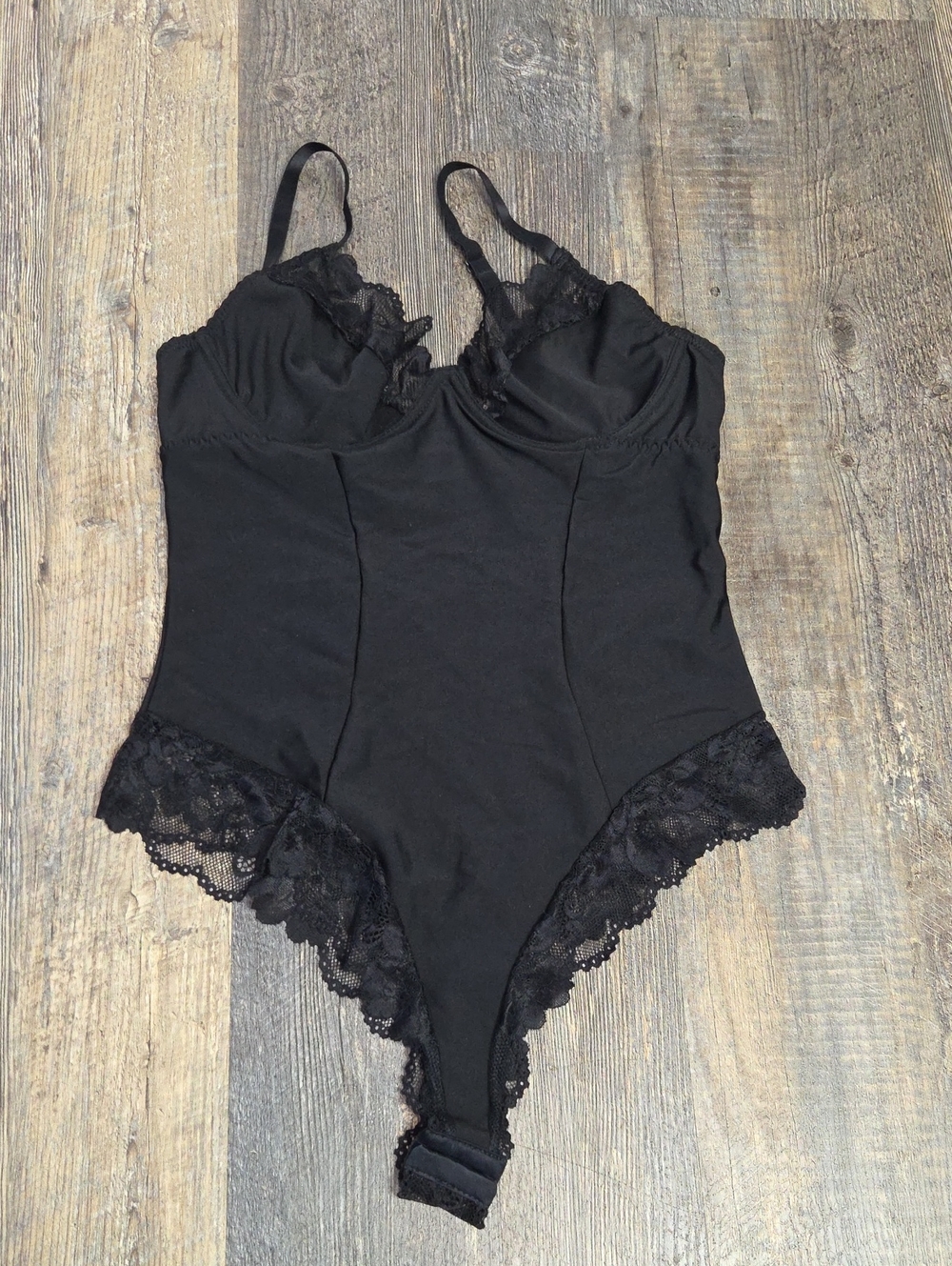 Black Lace-Trim Bodysuit Top - Unbranded